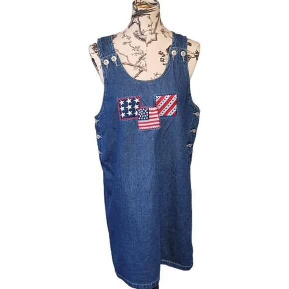 Lindsey Michelle Size L Womans Denim Dress Blue Jean Flag VTG Prairie July 4th - Picture 1 of 8